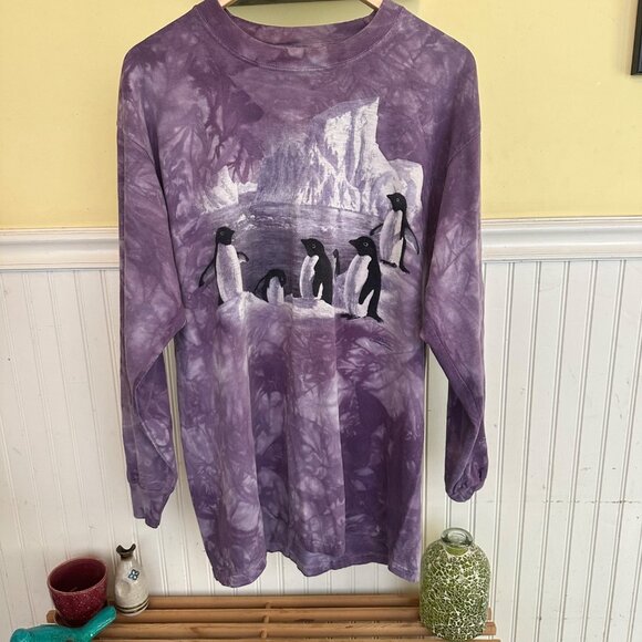 The Mountain 90s L  Purple Tie-Dye Long Sleeve Shirt With Penguin Iceberg Graphi - Picture 1 of 7